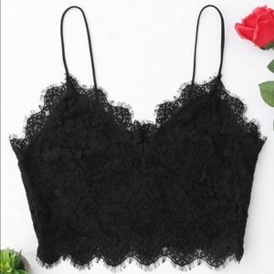Cami Scalloped Lace Tank Top - black